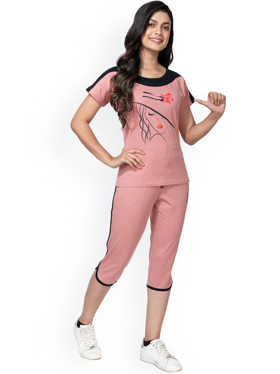 

StyleAOne Graphic Printed Pure Cotton Night Suit, Pink