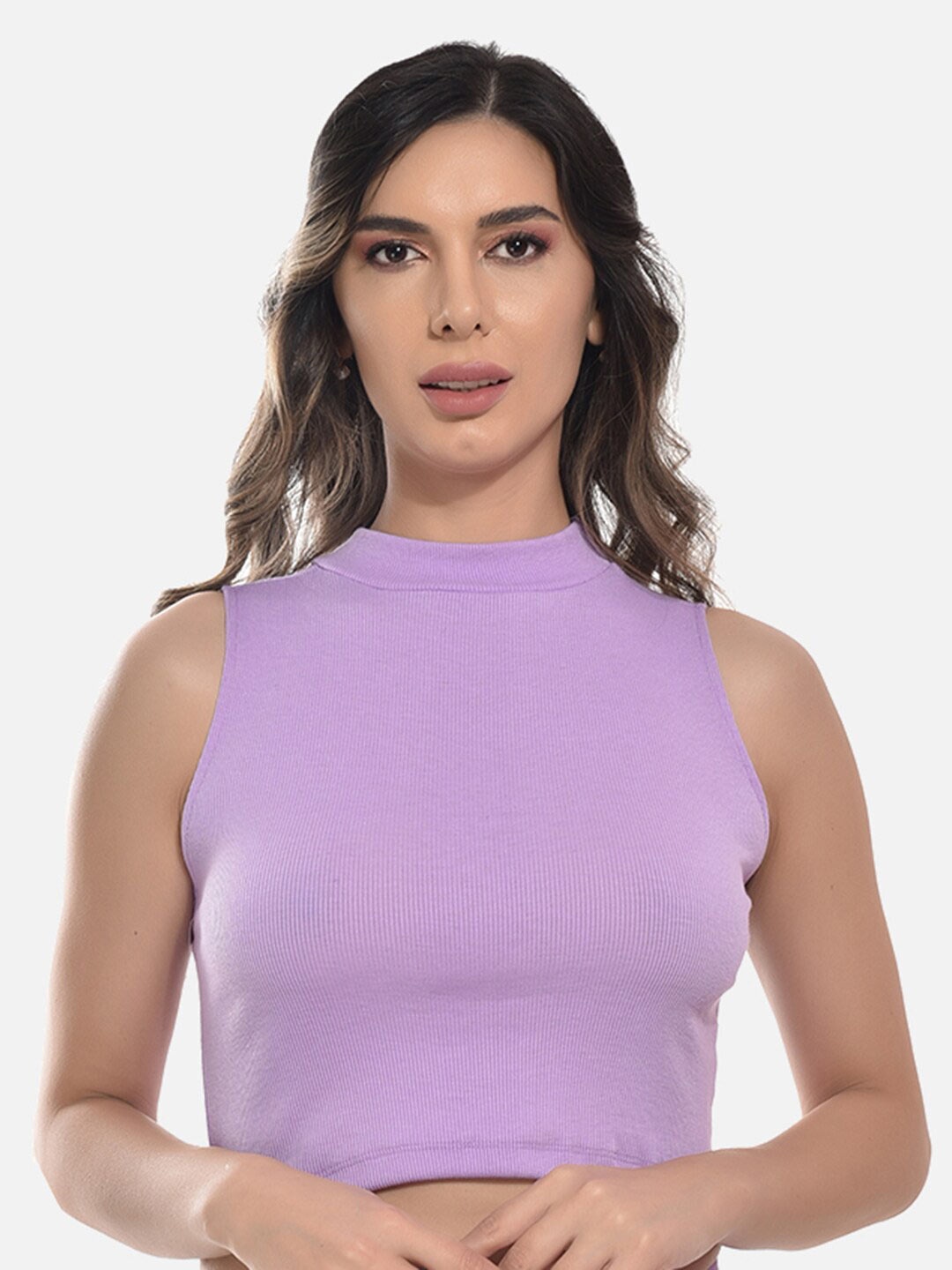 

FIMS High Neck Sleeveless Cotton Crop Tank Top, Purple