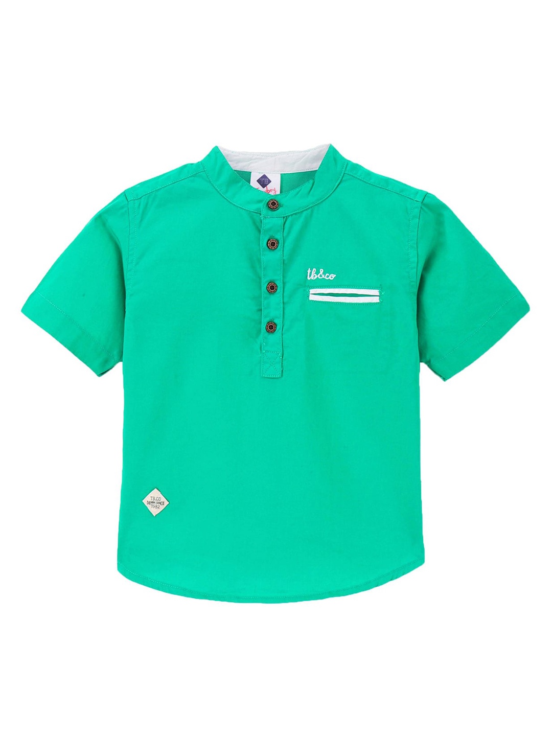 

TONYBOY Boys Band Collar Premium Twill Pure Cotton Casual Shirt, Green