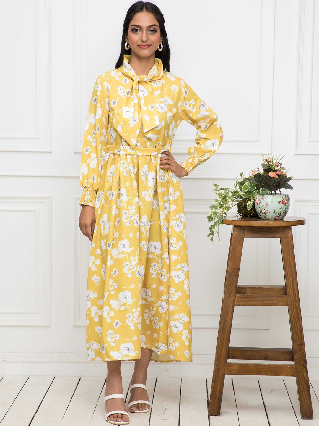 

Myshka Floral Printed Fit & Flare Dress, Yellow