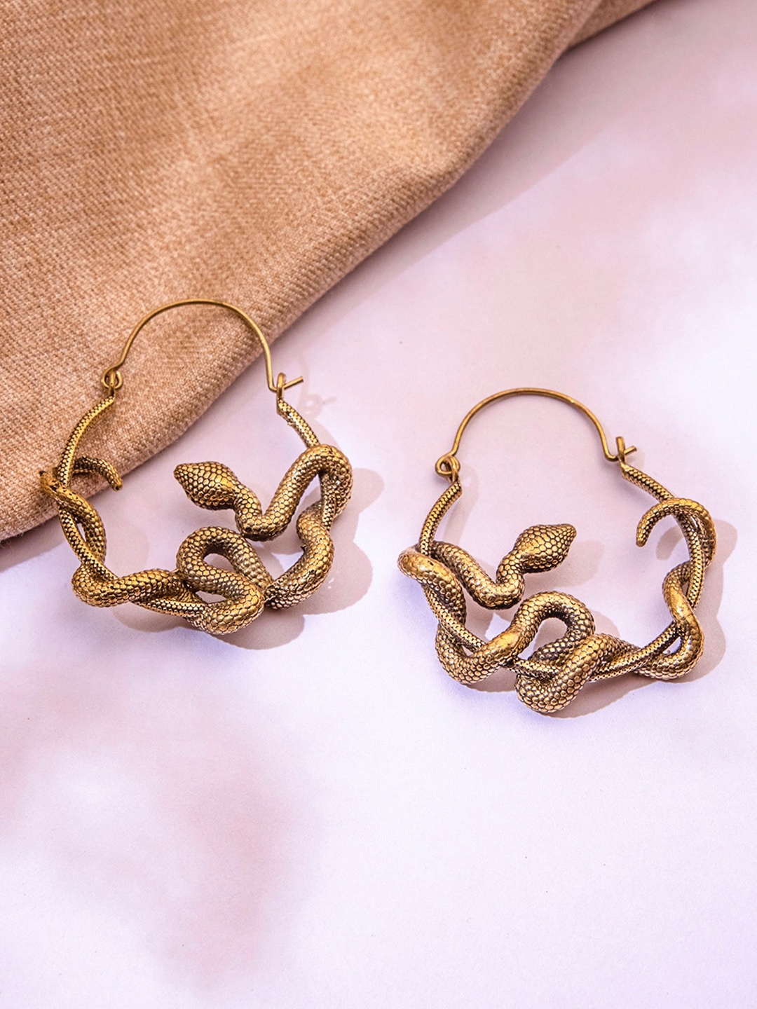 

Studio One Love Brass-Plated Contemporary Hoop Earrings, Gold