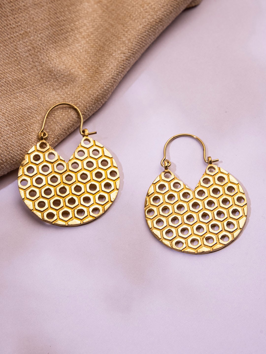 

Studio One Love Brass-Plated Contemporary Hoop Earrings, Gold