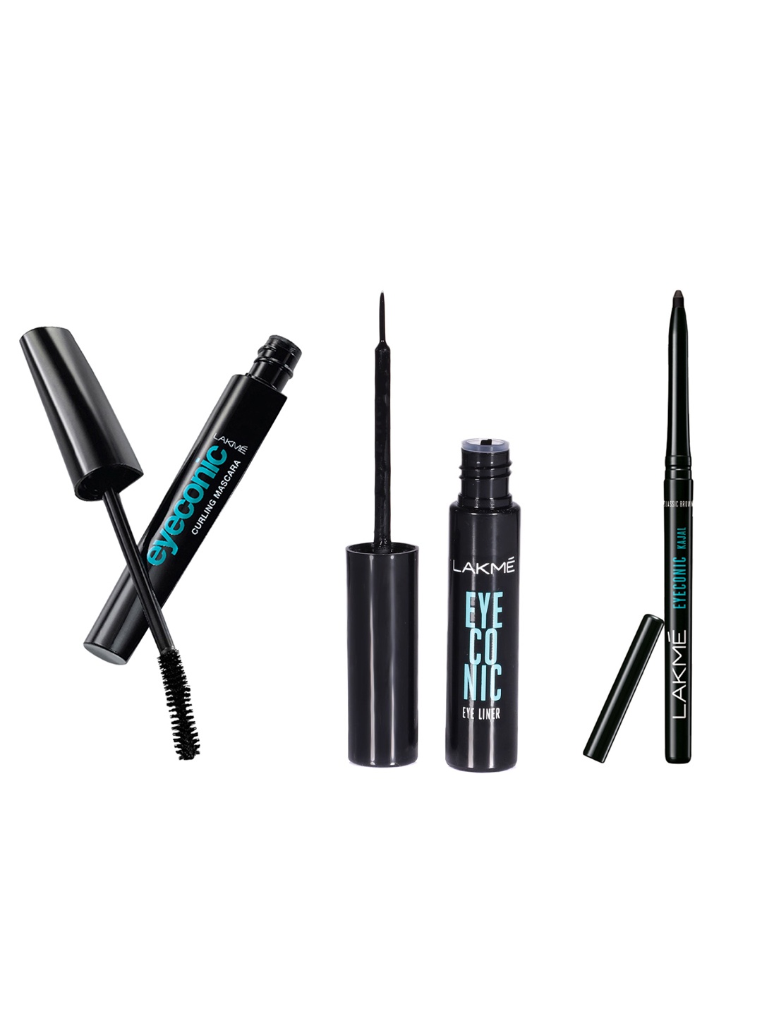 

Lakme Eyeconic Curling Mascara- Black + Kajal- Deep Black + Liquid Eyeliner- Black