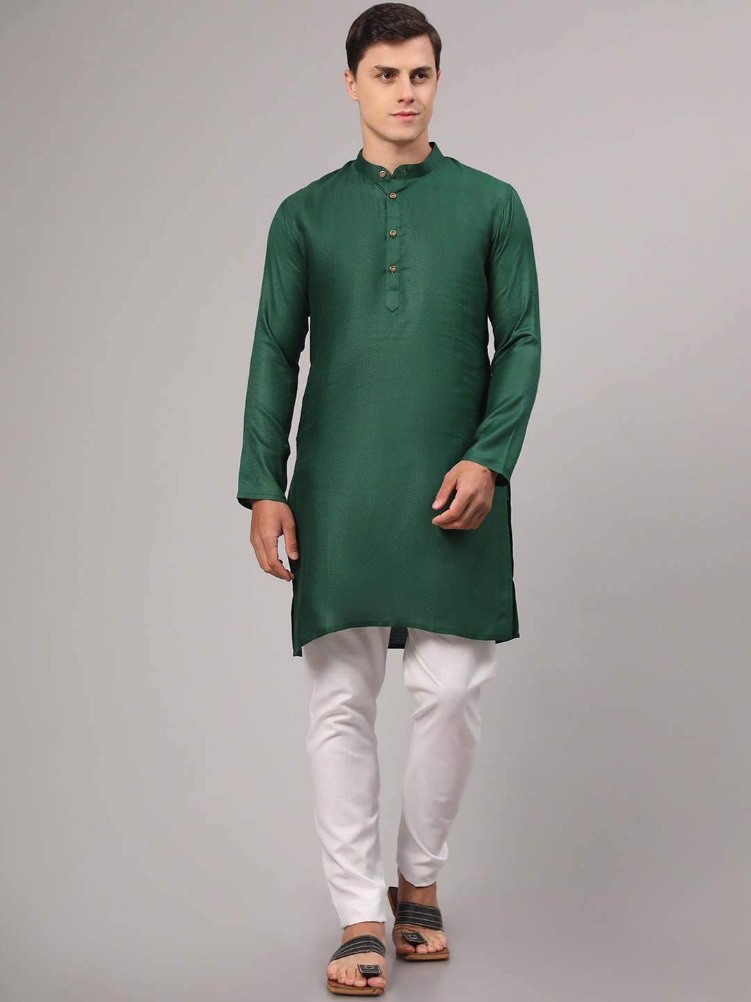 

Murta Trends Band Collar Regular Kurta With Pyjamas, Green
