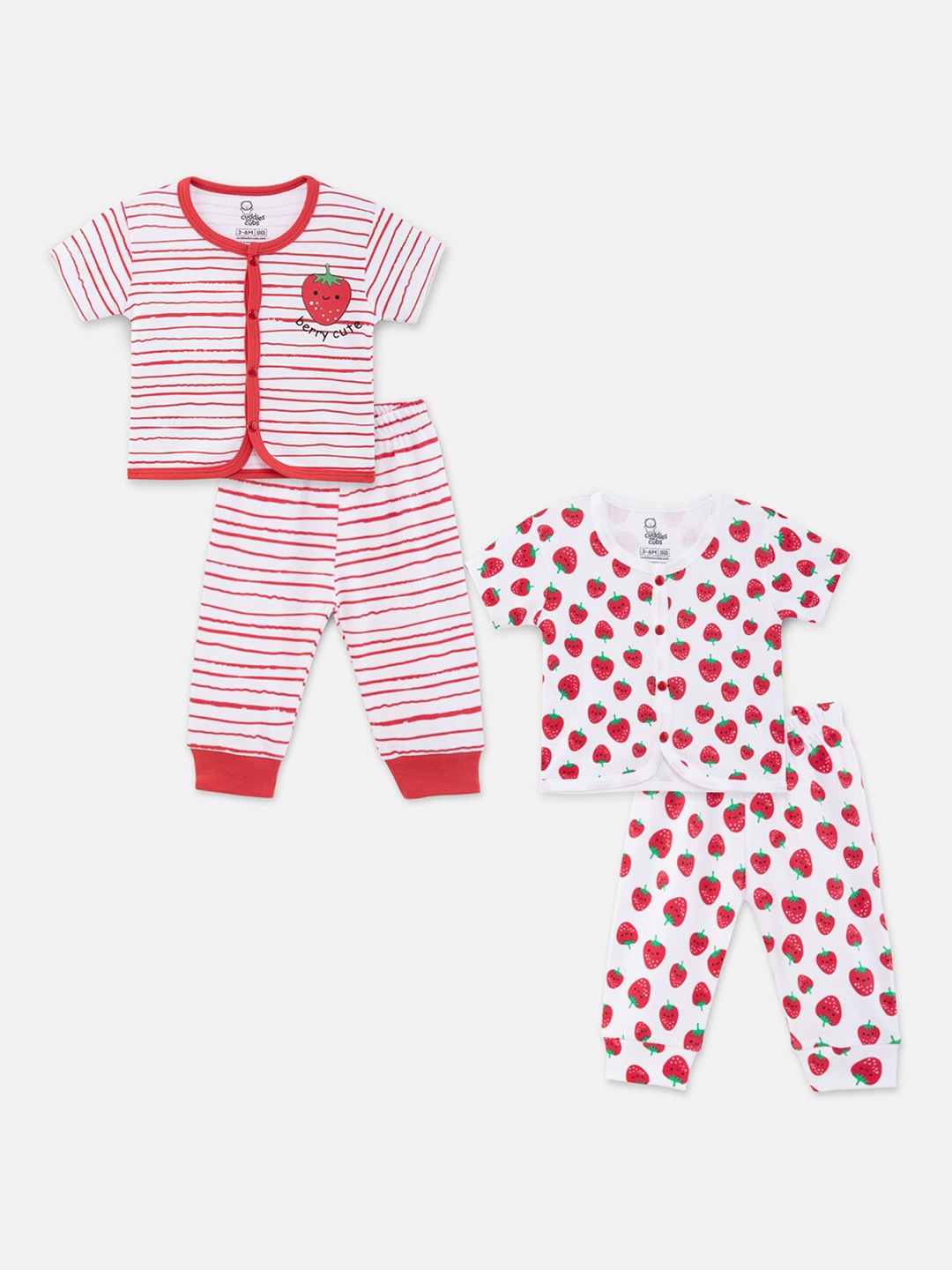 

Cuddles for Cubs Pack Of 2 Infants Pure Cotton Shirt with Pyjamas, White
