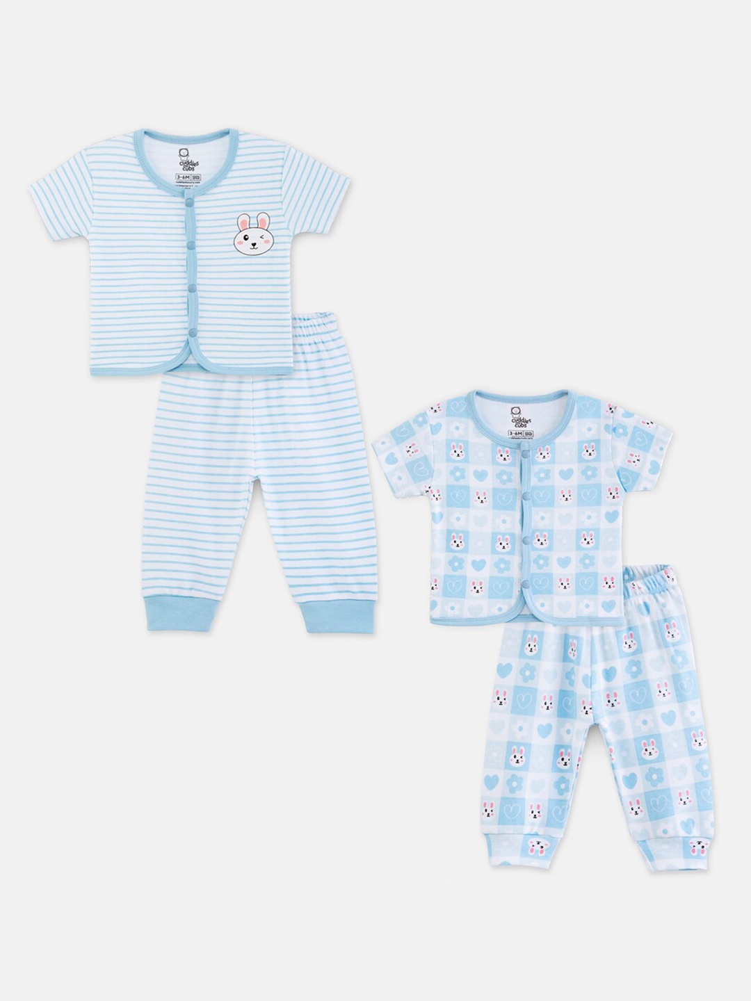 

Cuddles for Cubs Infant Kids Pack Of 2 Printed Pure Cotton Jhabla & Pyjamas Clothing Set, Blue