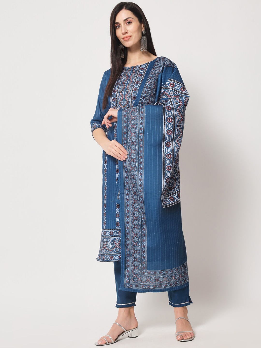 

KALINI Ethnic Motifs Printed Regular Kurta with Trousers & With Dupatta, Blue