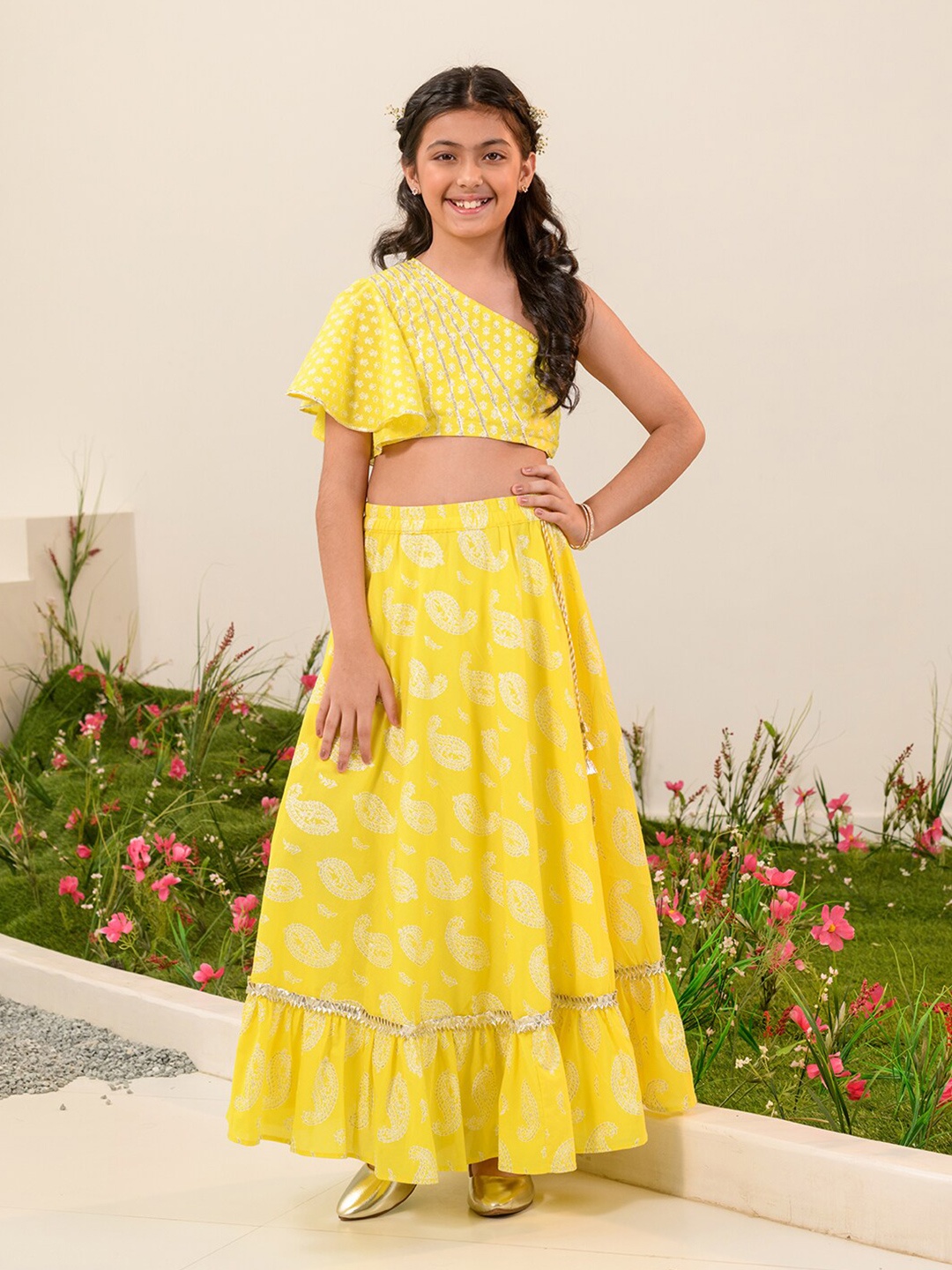 

pspeaches Girls Printed Ready to Wear Lehenga Choli, Yellow