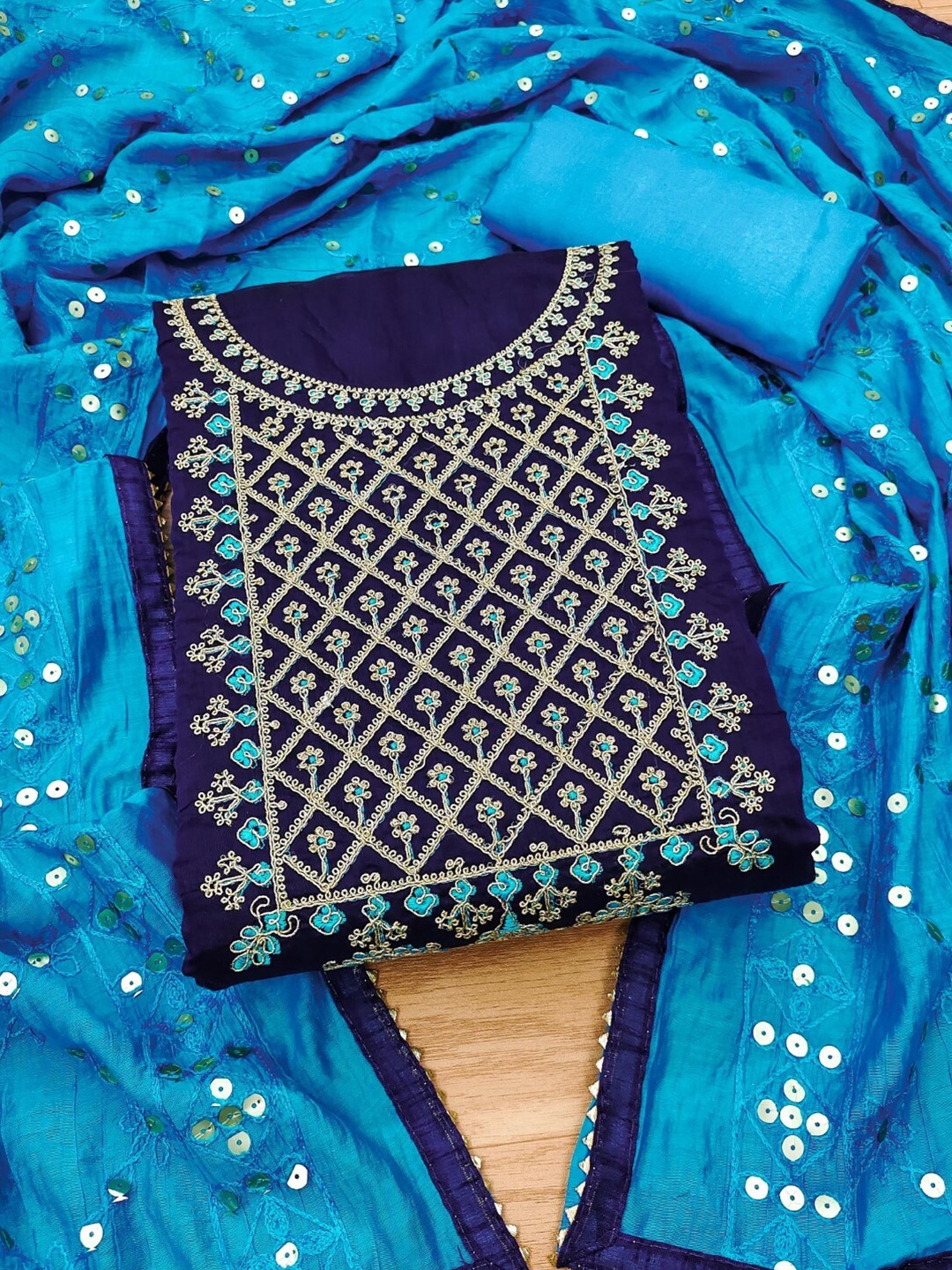 

KALINI Ethnic Motifs Embroidered Unstitched Dress Material, Blue