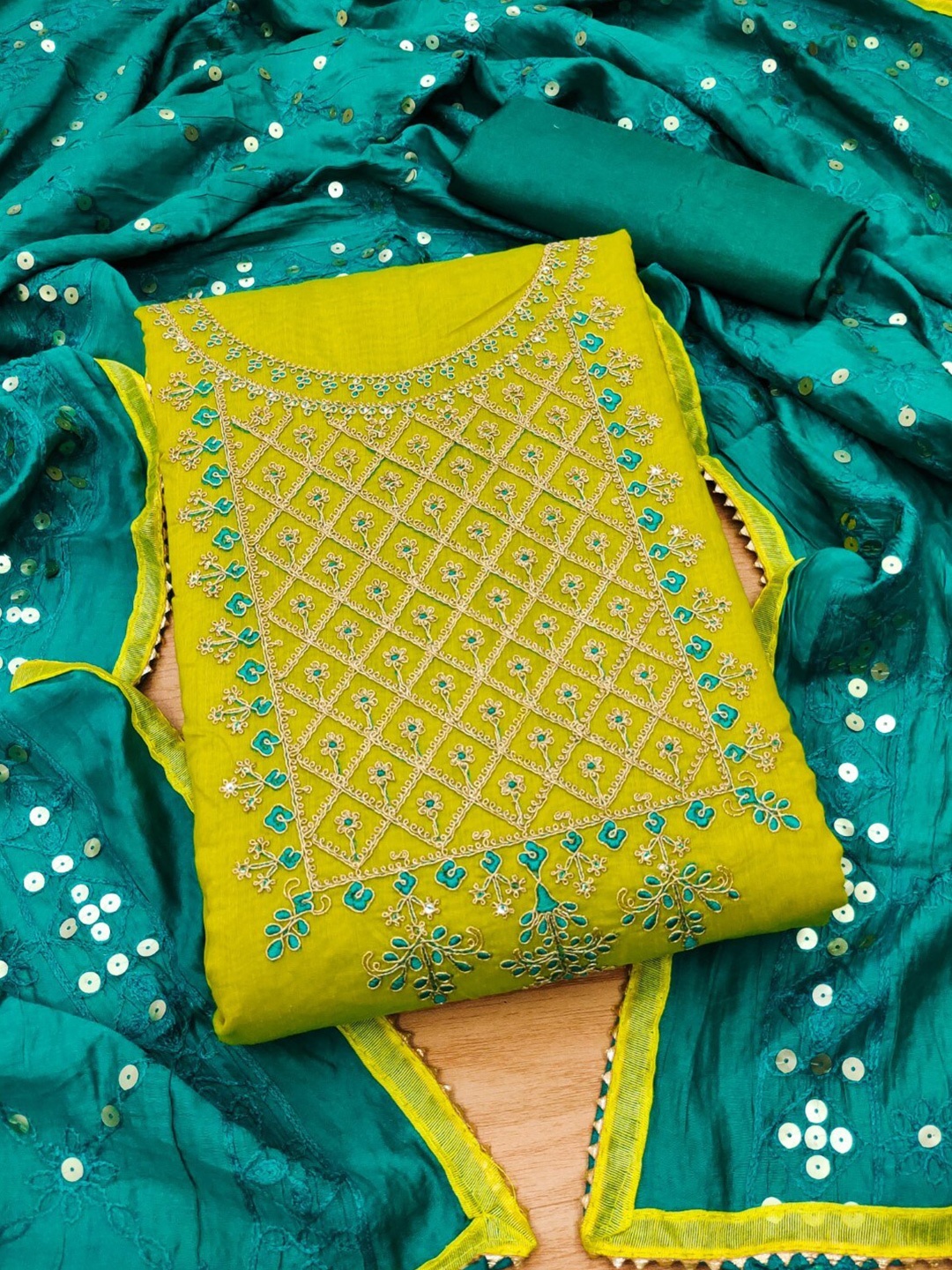 

KALINI Ethnic Motifs Embroidered Unstitched Dress Material, Yellow