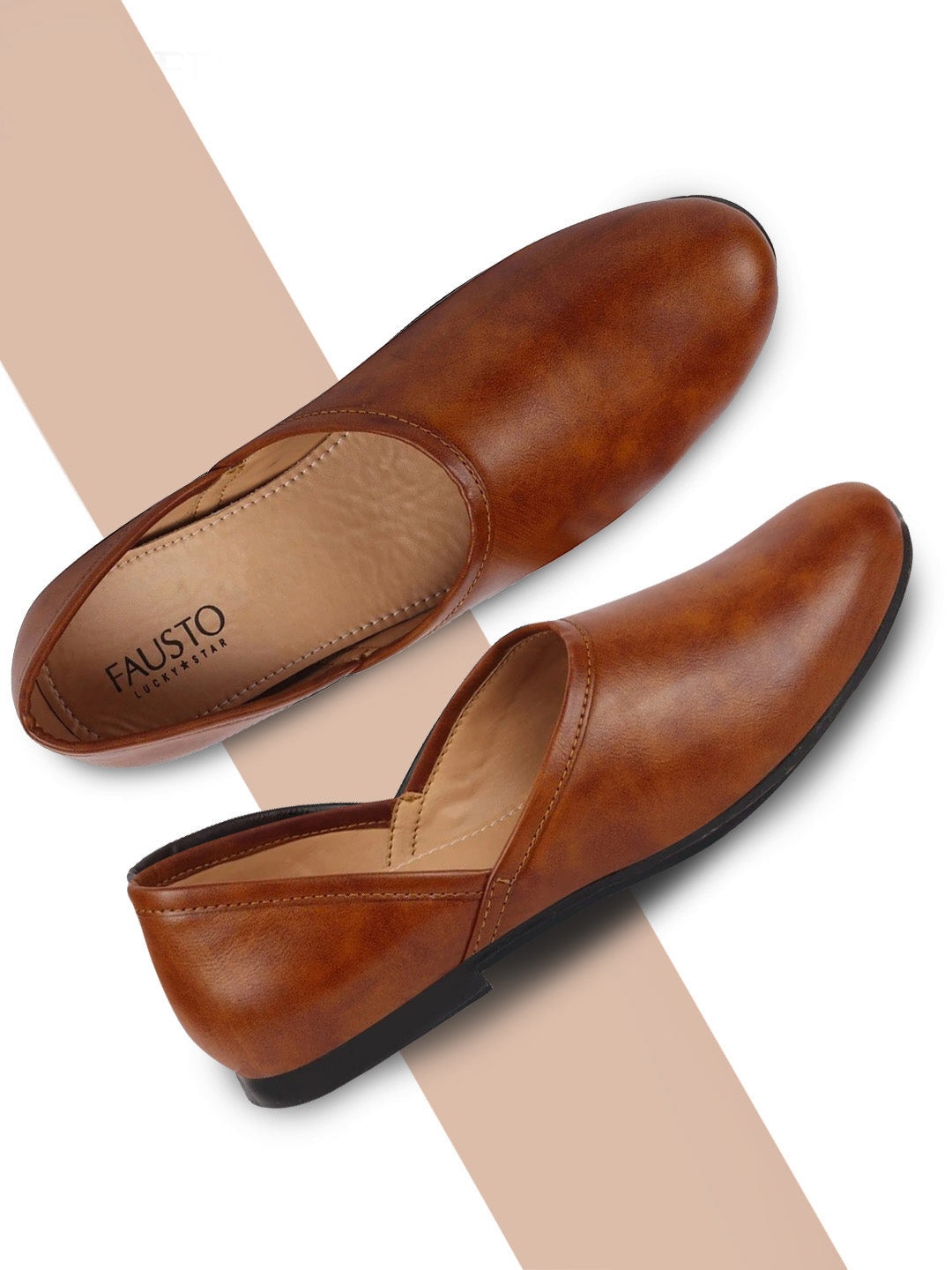

FAUSTO Men Textured Lightweight Mojaris, Tan