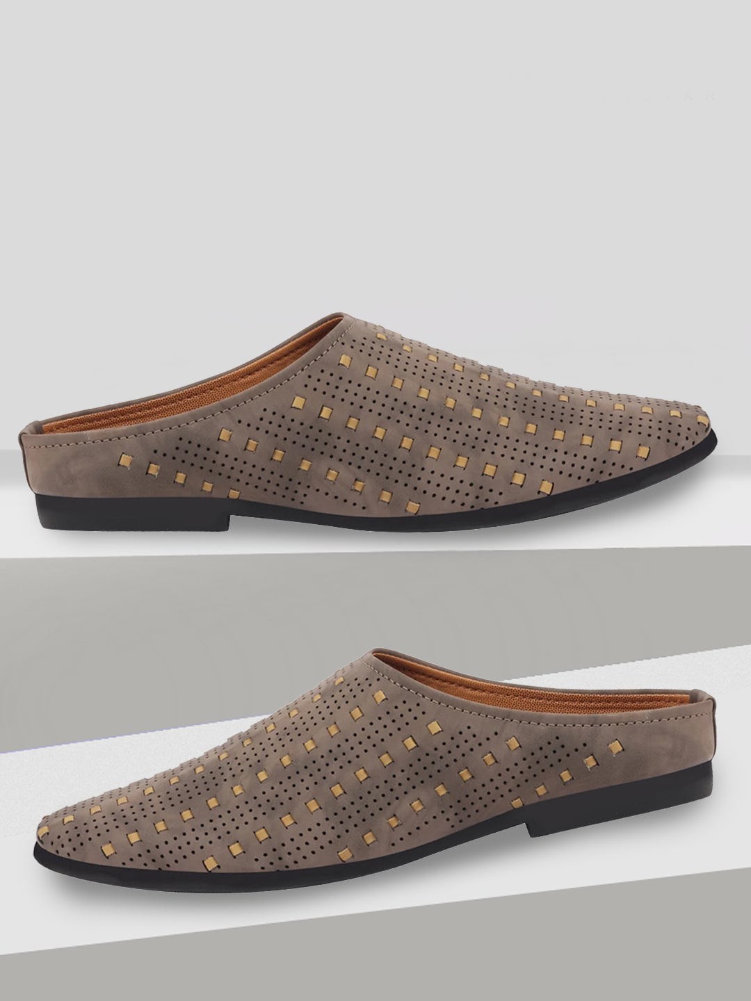 

FAUSTO Men Perforated Lightweight Slip-On Mules, Grey
