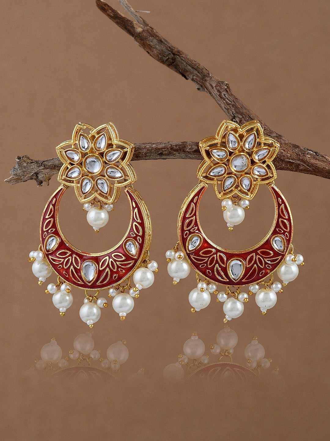 

DASTOOR Brass-Plated Circular Chandbalis Earrings, Maroon