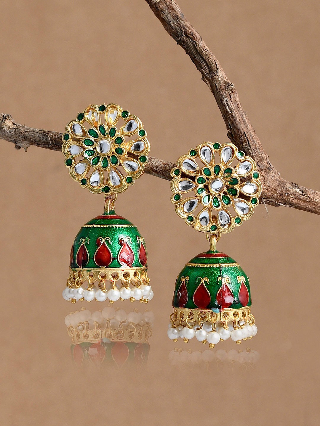 

DASTOOR Brass-Plated Dome-Plated Jhumkas, Gold