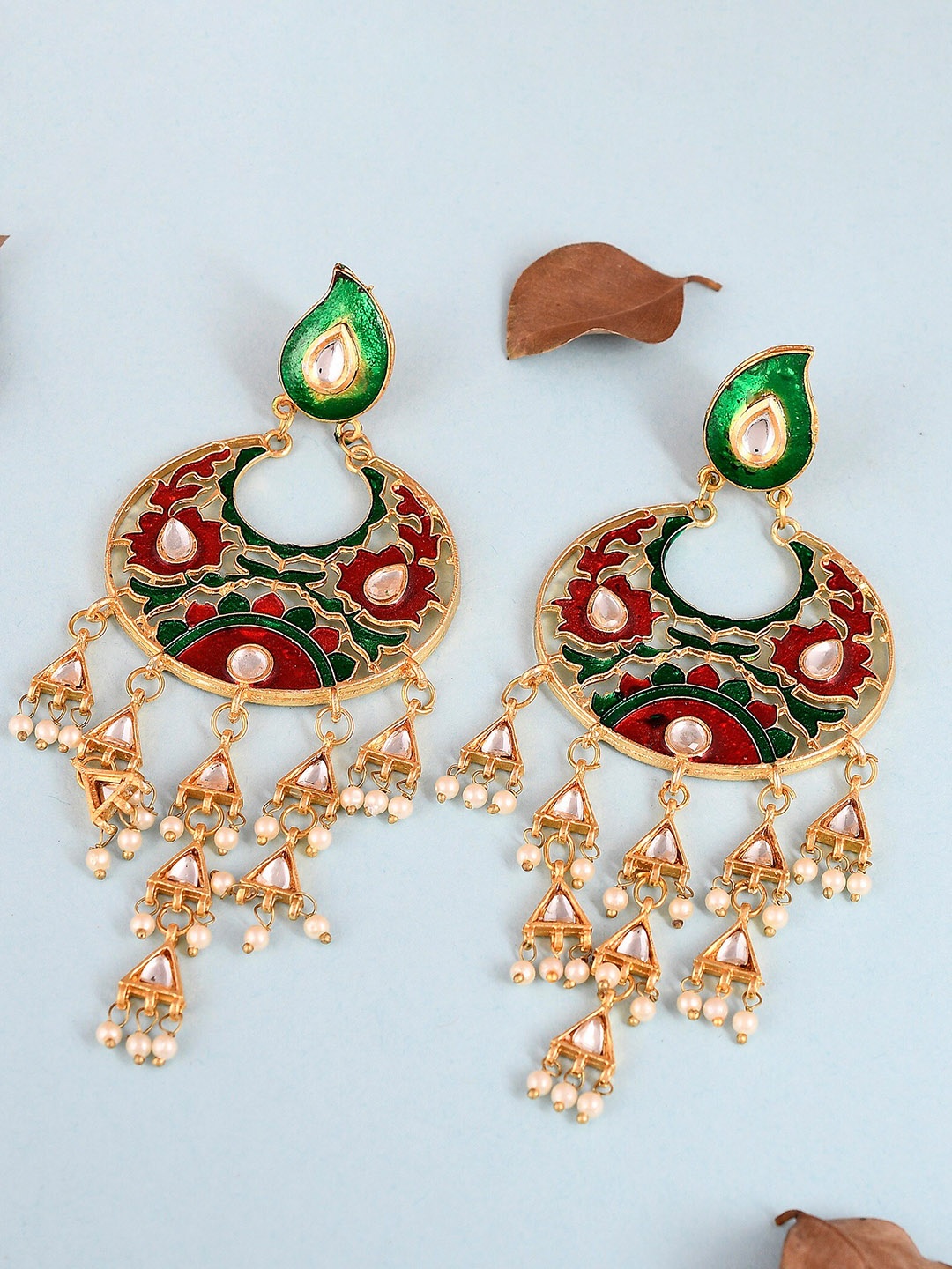 

DASTOOR Brass-Plated Contemporary Chandbalis Earrings, Gold