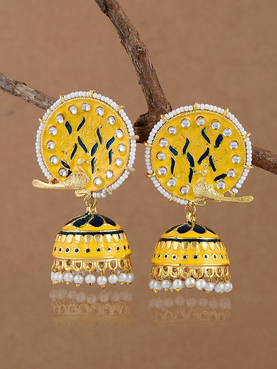 

DASTOOR Brass-Plated Contemporary Jhumkas Earrings, Yellow