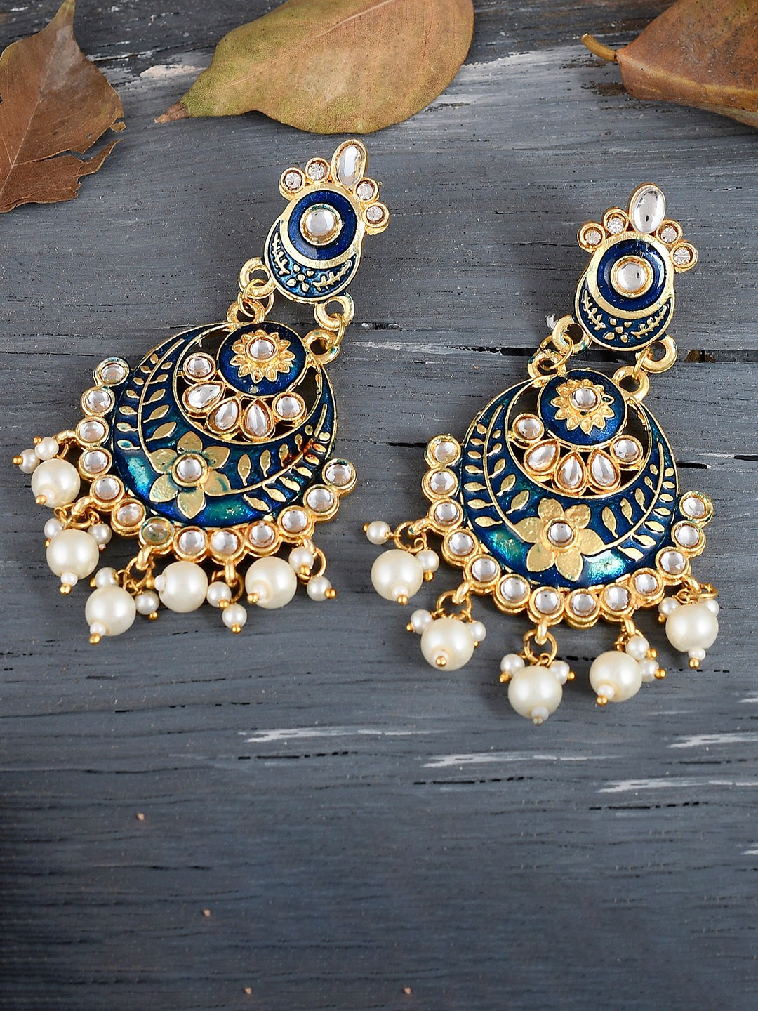 

DASTOOR Brass-Plated Contemporary Chandbalis Earrings, Blue