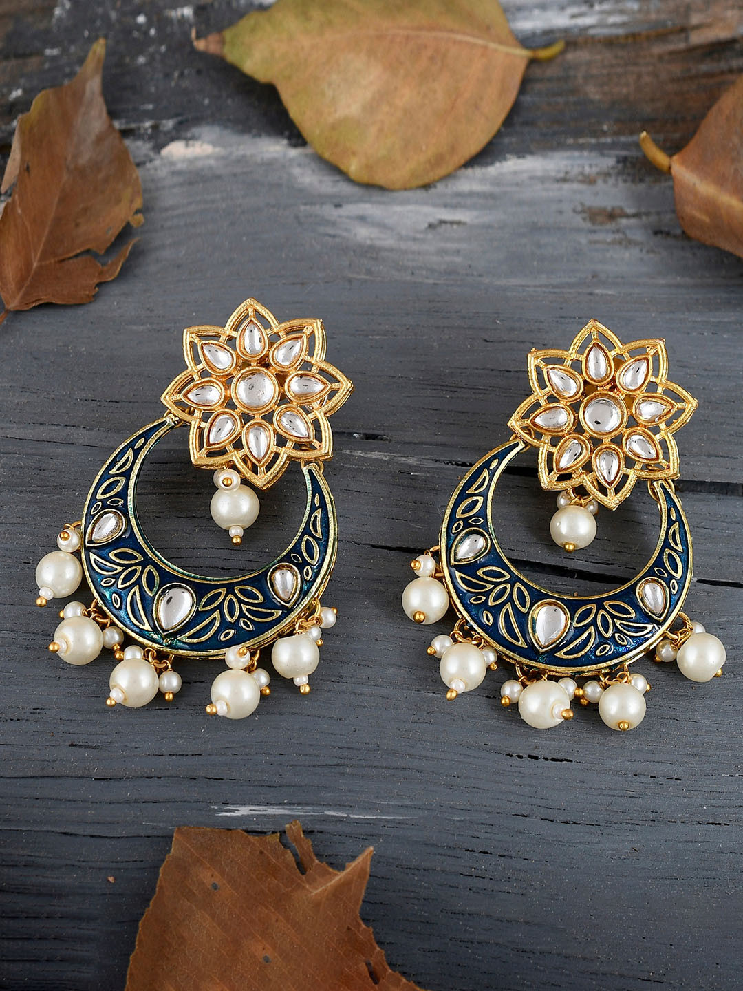 

DASTOOR Brass-Plated Contemporary Chandbalis Earrings, Green