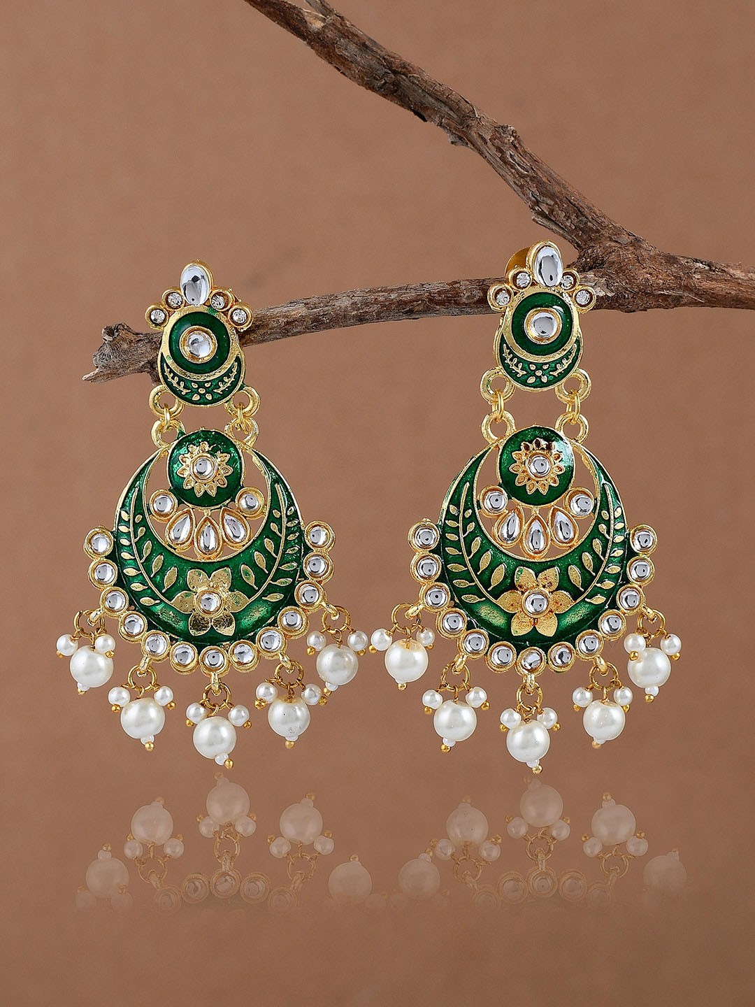 

DASTOOR Brass-Plated Contemporary Drop Earrings, Green