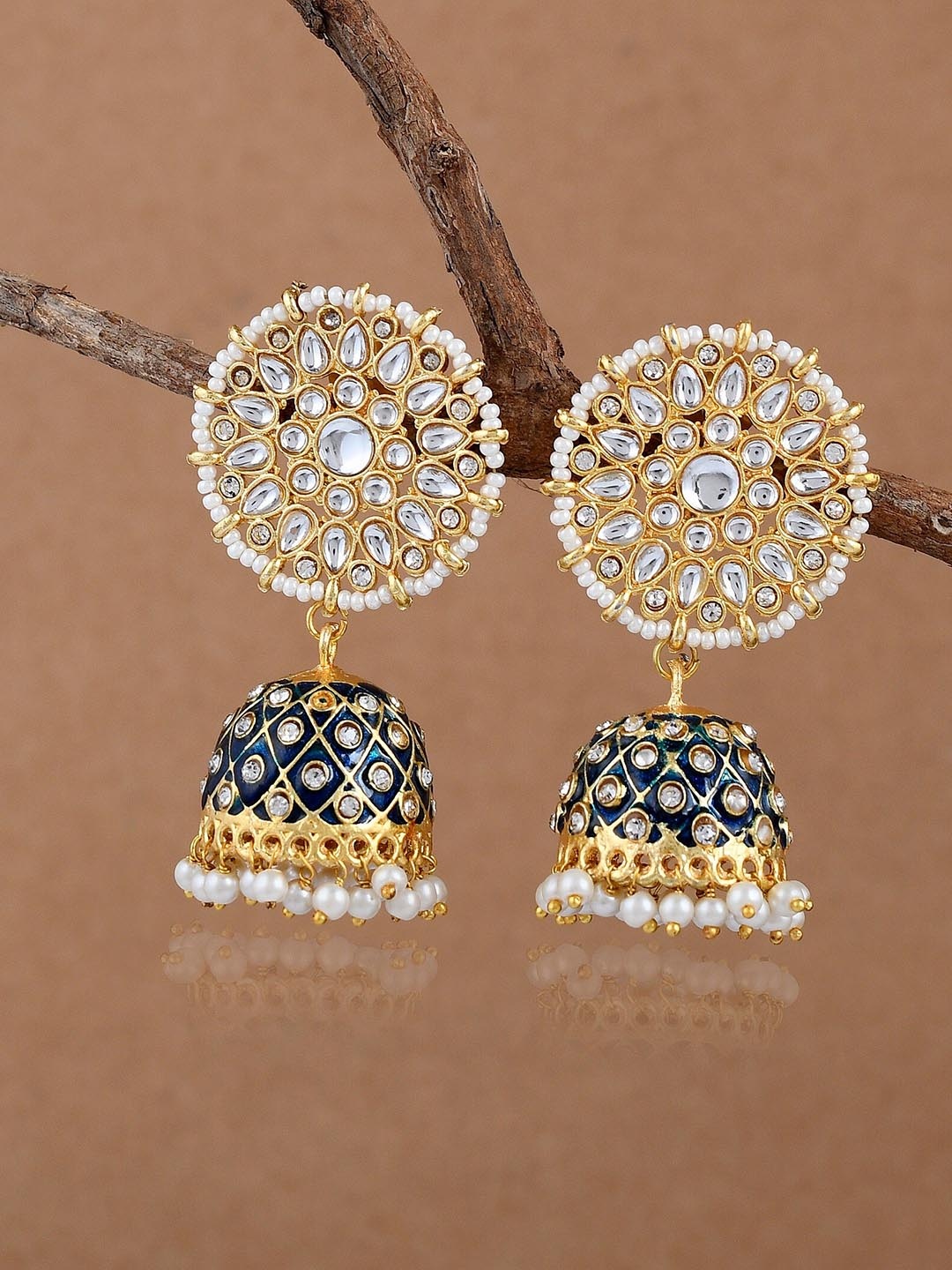 

DASTOOR Brass-Plated Contemporary Jhumkas Earrings, Green