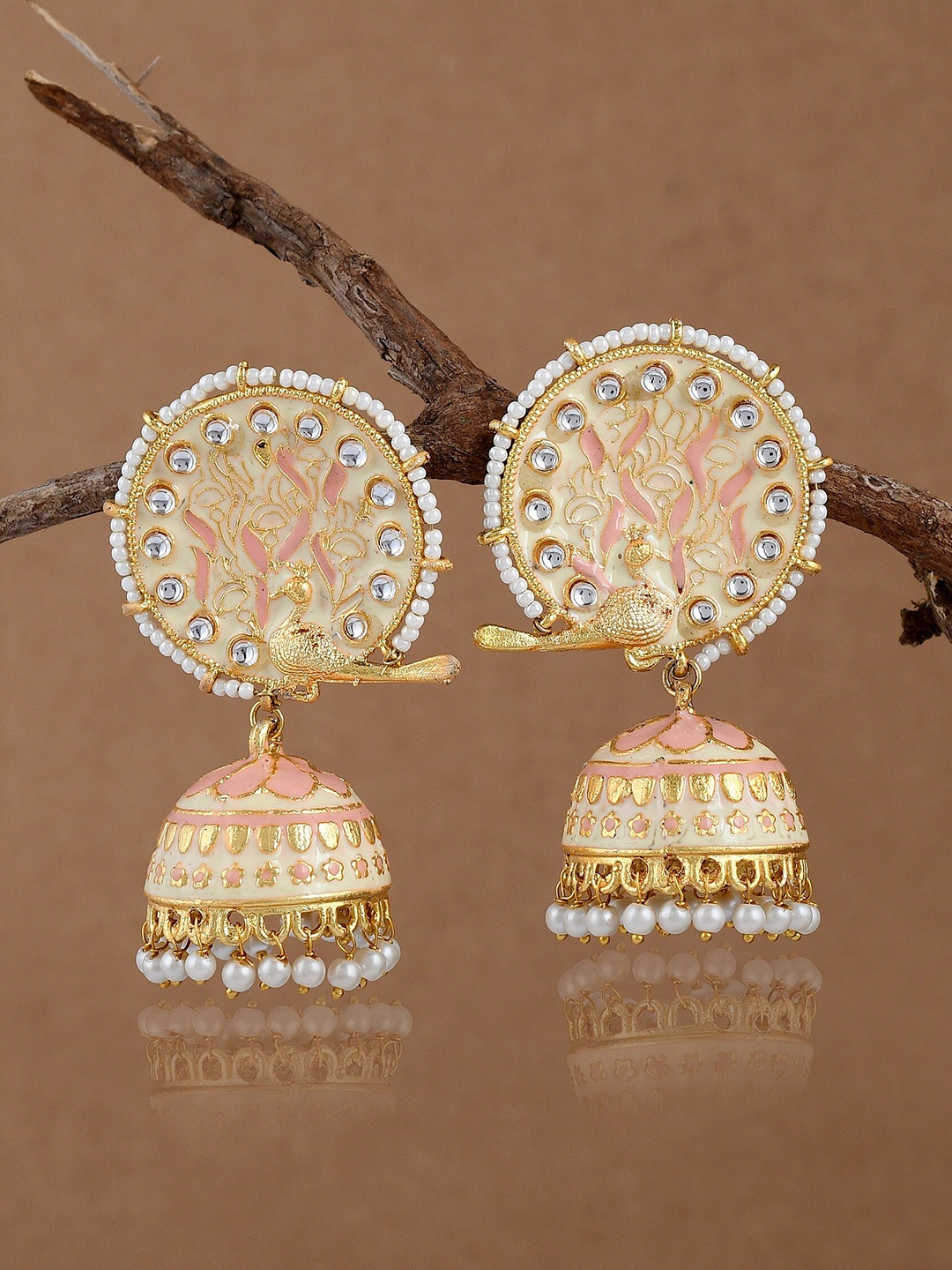 

DASTOOR Multicoloured Contemporary Jhumkas Earrings, Peach