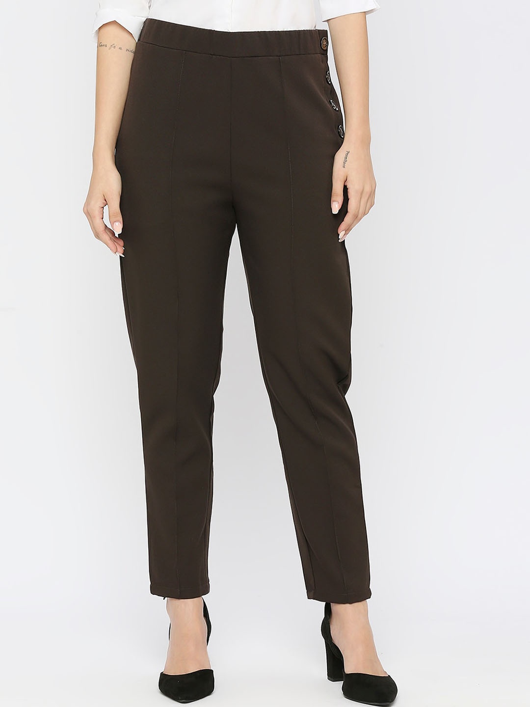 

Smarty Pants Women Relaxed Straight Leg Straight Fit High-Rise Easy Wash peg Trousers, Brown