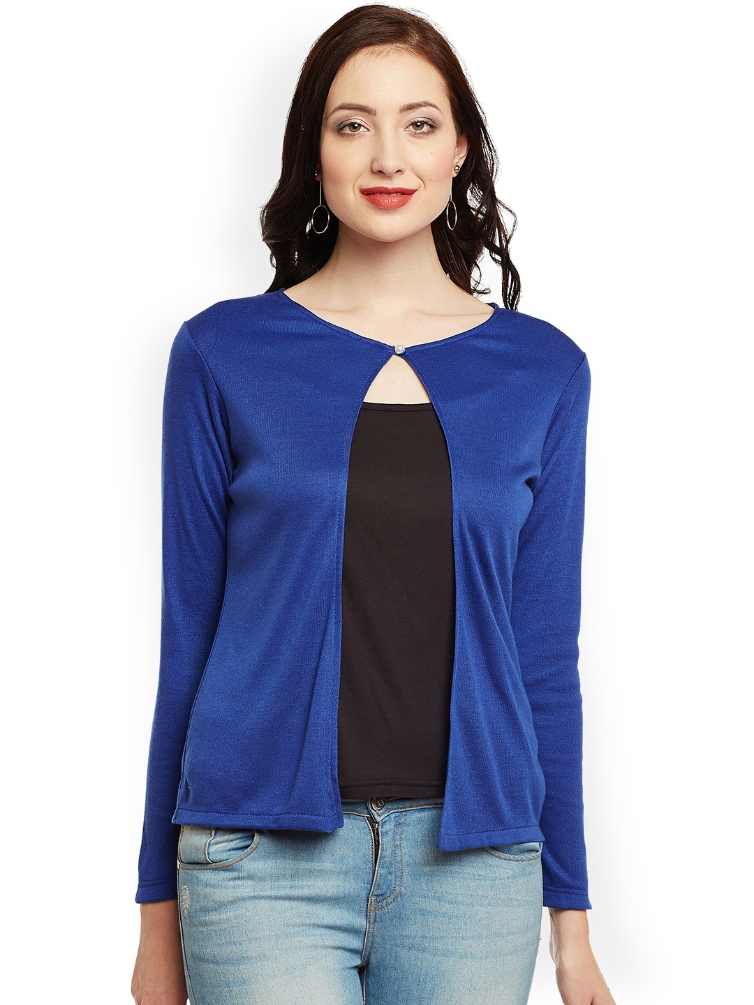 

WISSTLER Blue Solid Open Front Shrug