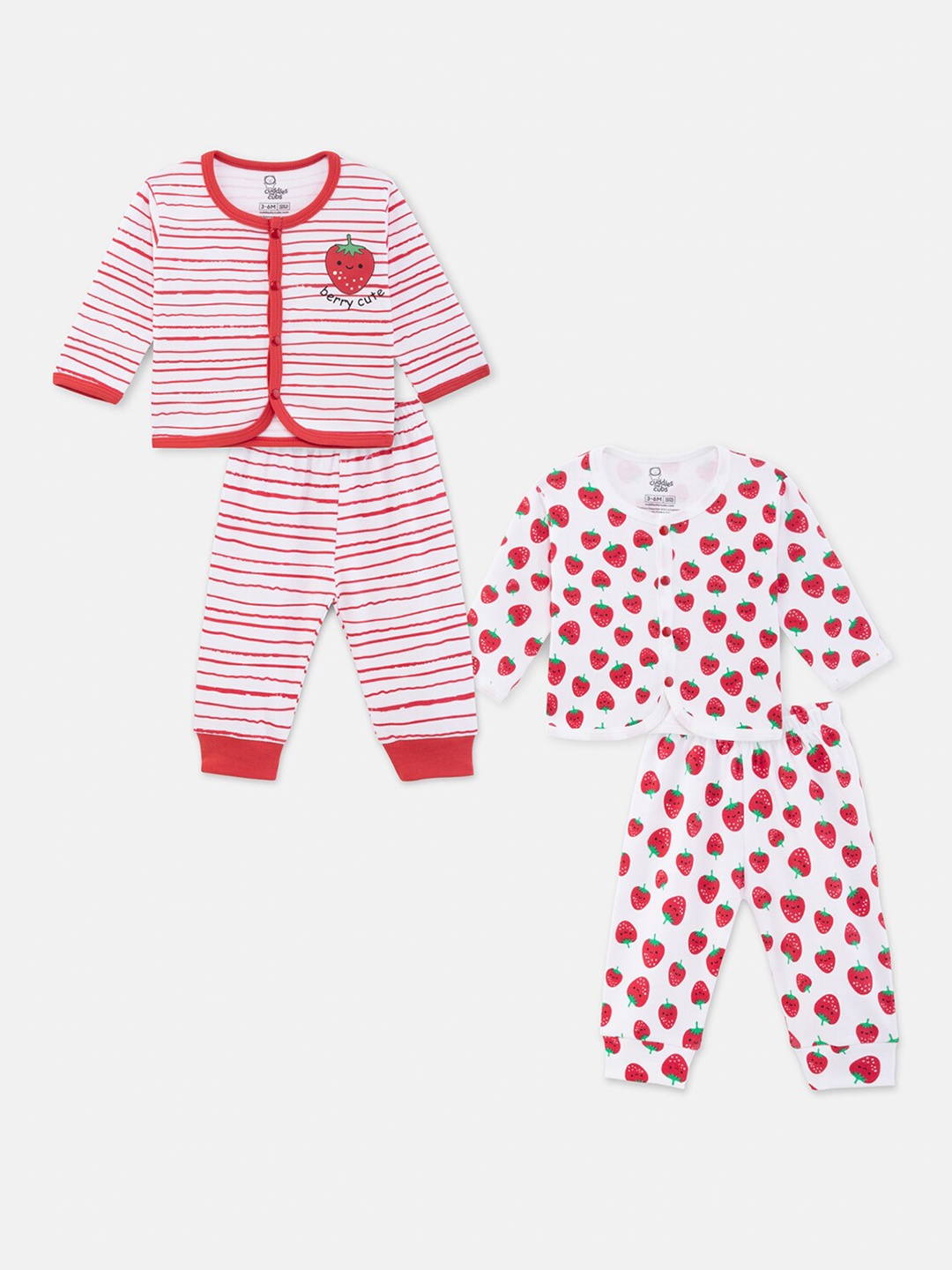 

Cuddles for Cubs Infant Kids Pack Of 2 Printed Pure Cotton Jhabla & Pyjamas Clothing Set, White