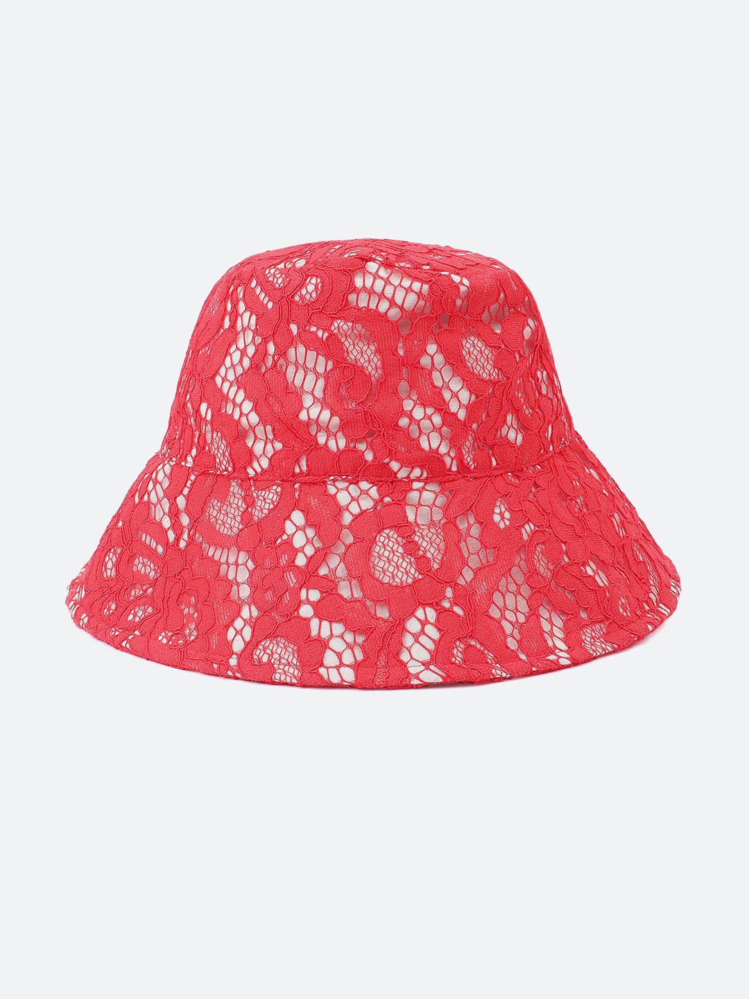 

Oxolloxo Women Self Design Lace Bucket Hat, Red