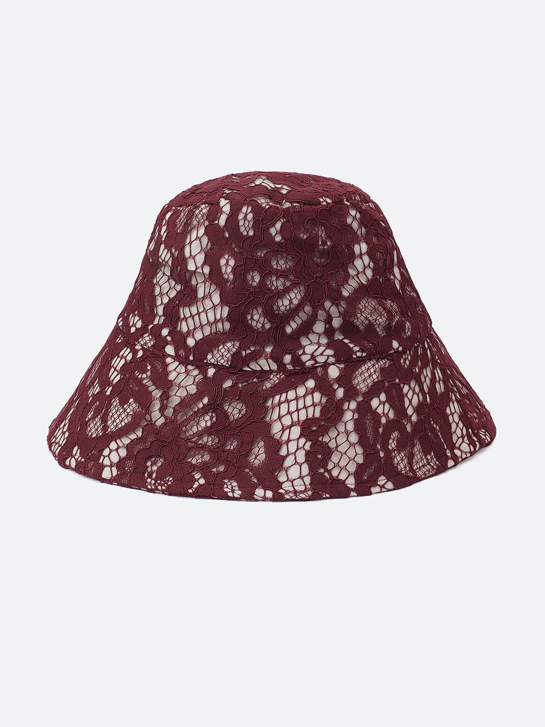 

Oxolloxo Women Self Design Lace Bucket Hat, Burgundy