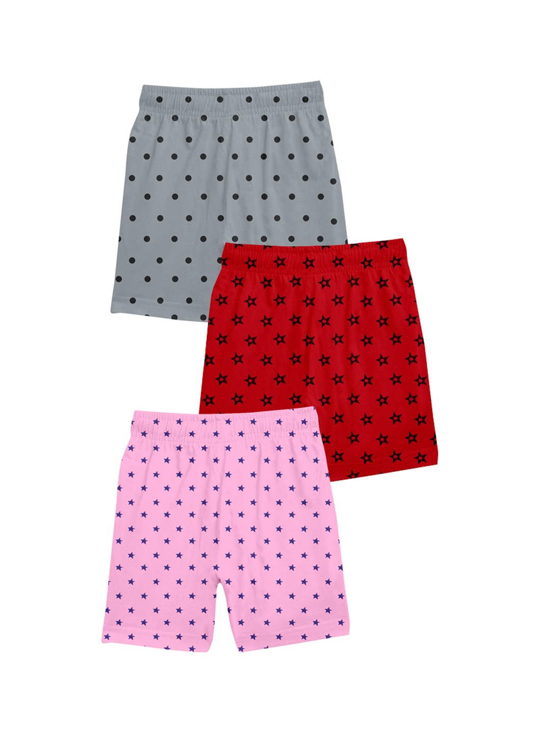 FASLA Girls Pack Of 3 Conversational Printed Pure Cotton Shorts, Red