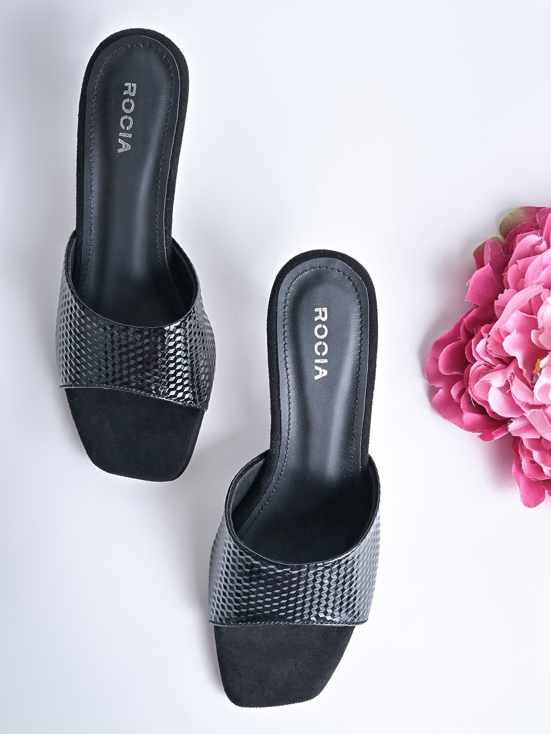 

Rocia Textured Open Toe Kitten Heels, Black