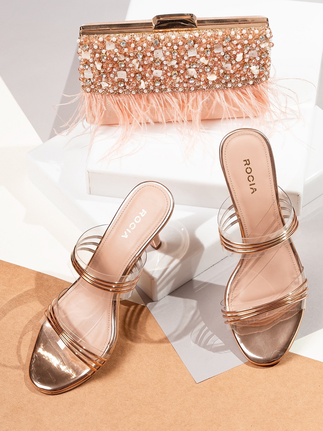 

Rocia Double Strap Stiletto Heels, Rose gold