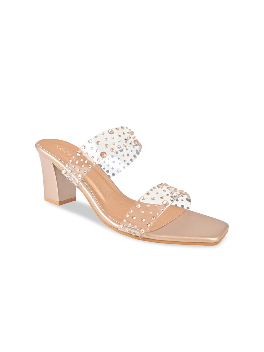 

Rocia Embellished Straps Block Heels, Rose gold