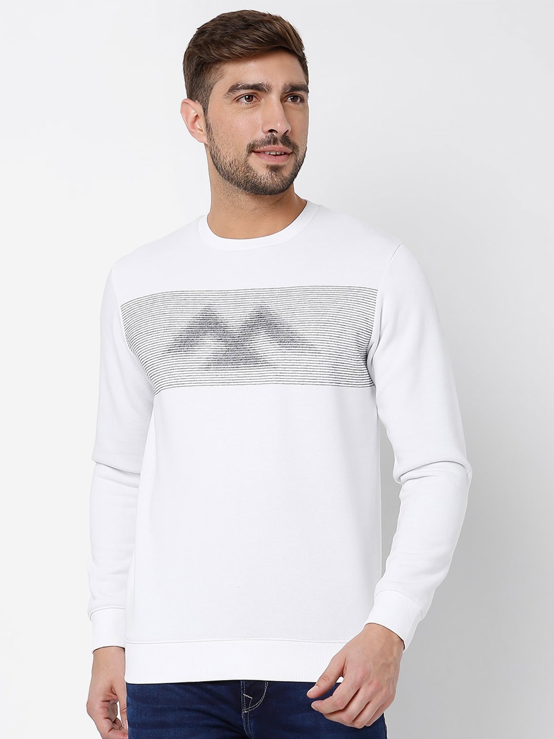 

Mufti Abstract Printed Cotton Pullover Sweatshirt, White