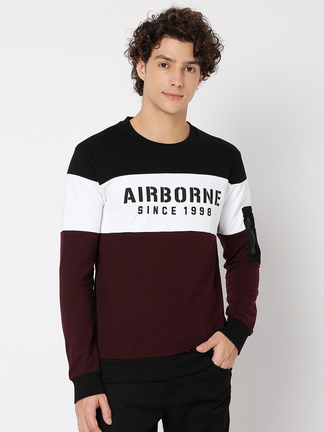 

Mufti Printed Round Neck Pure Cotton Sweatshirt, Black