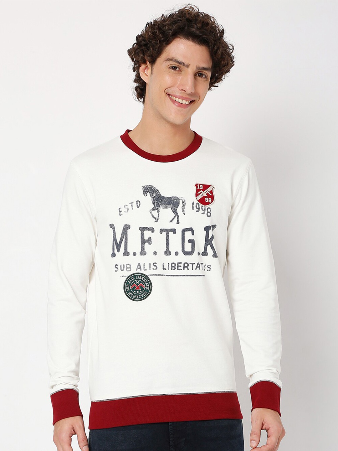 

Mufti Men Plus Size Typography Printed Cotton Sweatshirt, Off white
