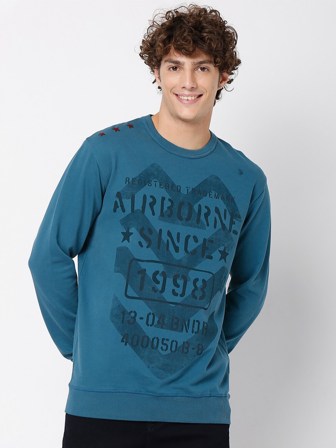 

Mufti Men Printed Pure Cotton Sweatshirt, Blue