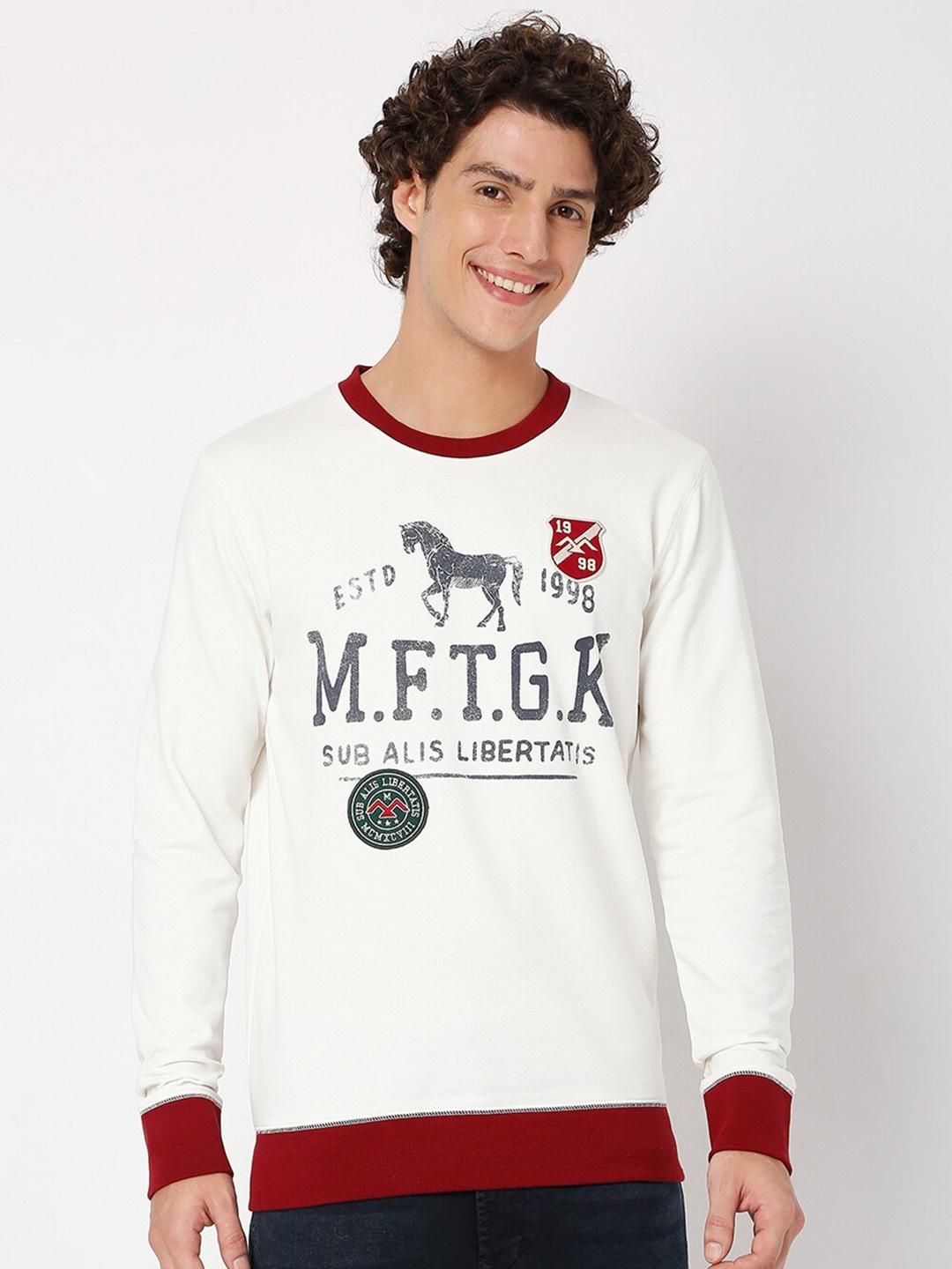 

Mufti Men Printed Pure Cotton Sweatshirt, Off white