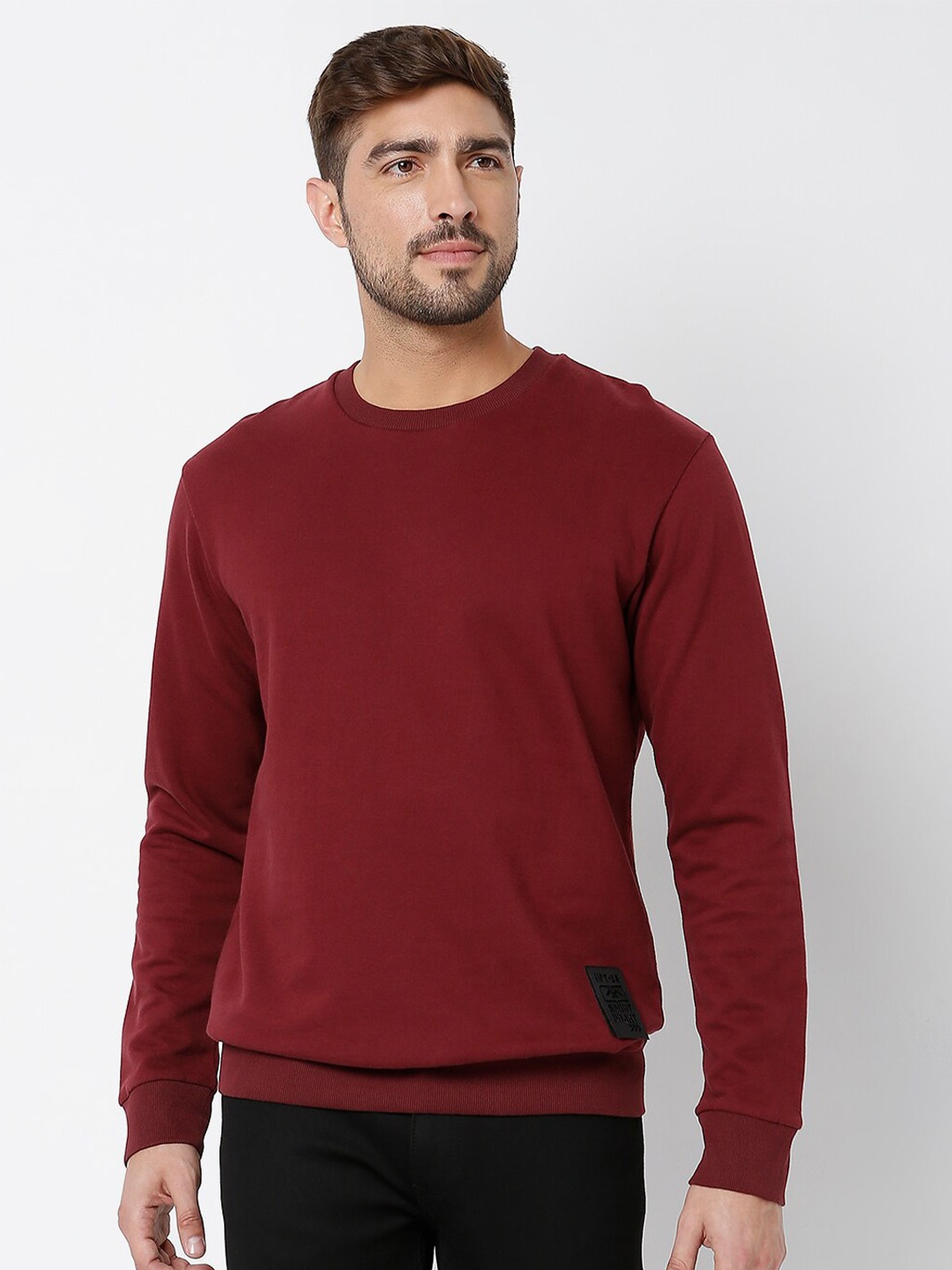 

Mufti Slim Fit Full Sleeves Pure Cotton Sweatshirt, Burgundy