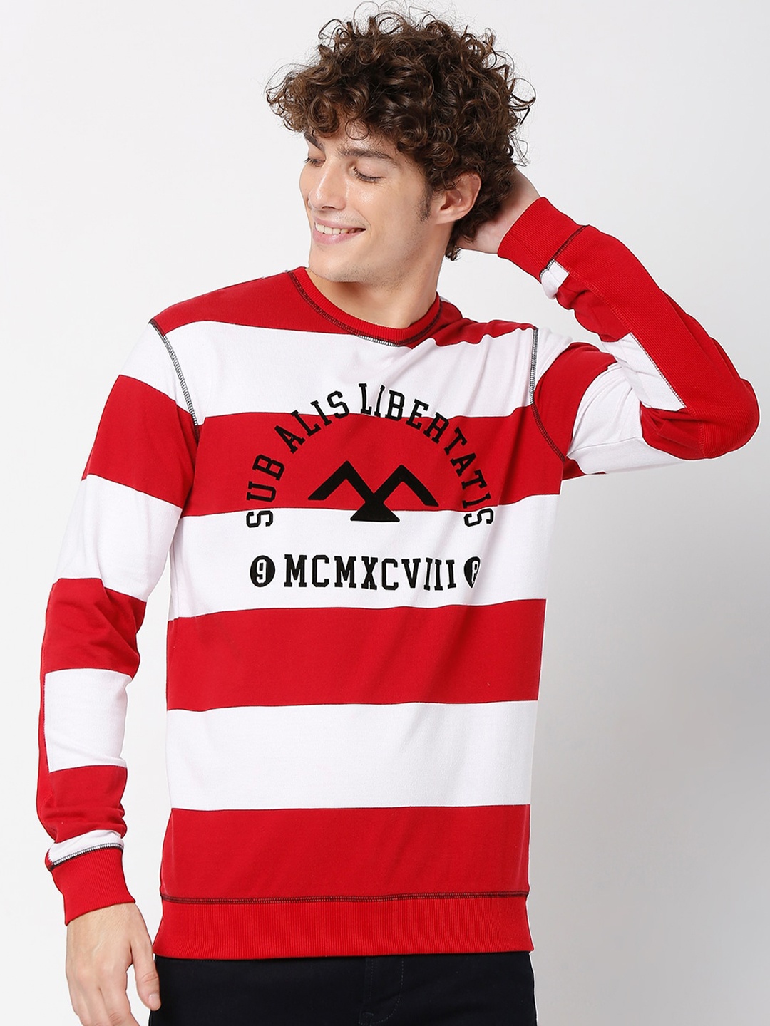 

Mufti Printed Slim Fit Full Sleeves Pure Cotton Sweatshirt, Red