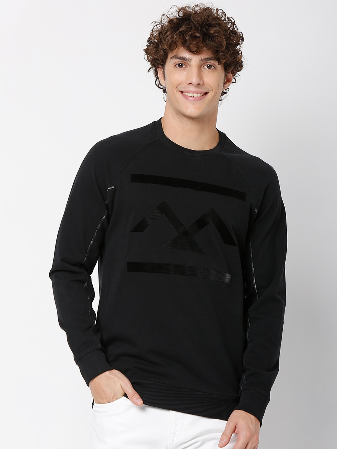 

Mufti Printed Slim Fit Full Sleeves Pure Cotton Sweatshirt, Black