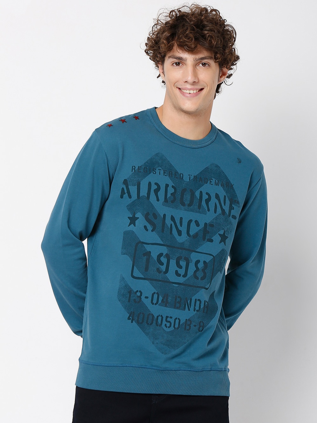 

Mufti Printed Slim Fit Full Sleeves Pure Cotton Sweatshirt, Blue