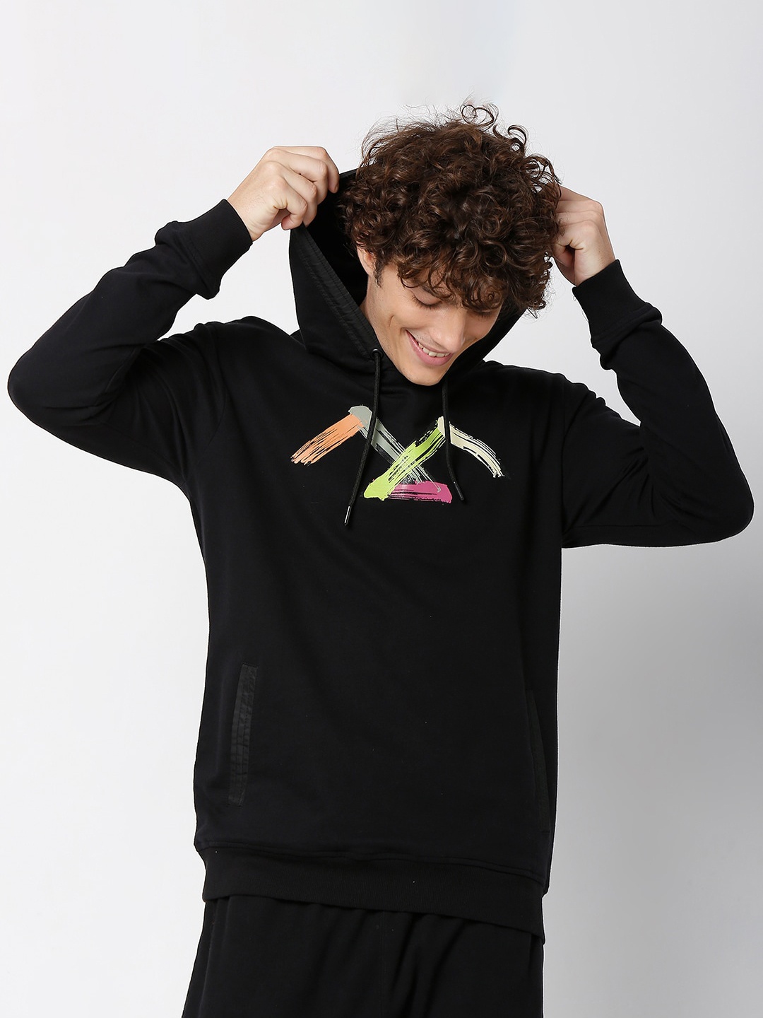 

Mufti Printed Hooded Pure Cotton Sweatshirt, Black