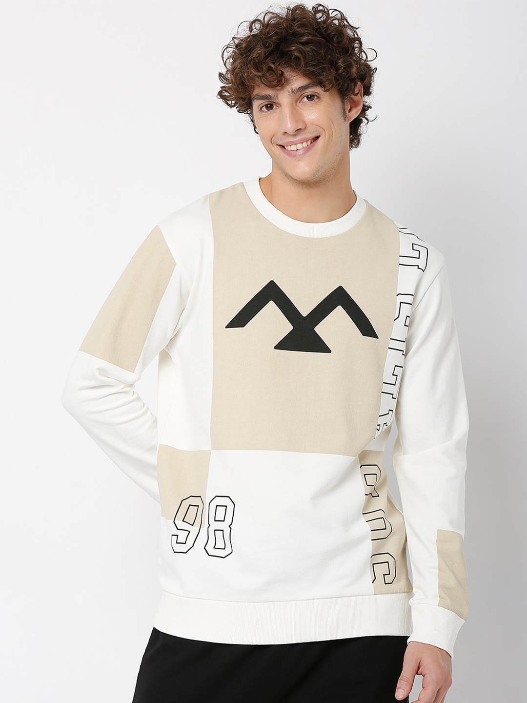 

Mufti Printed Slim Fit Full Sleeves Pure Cotton Sweatshirt, Off white