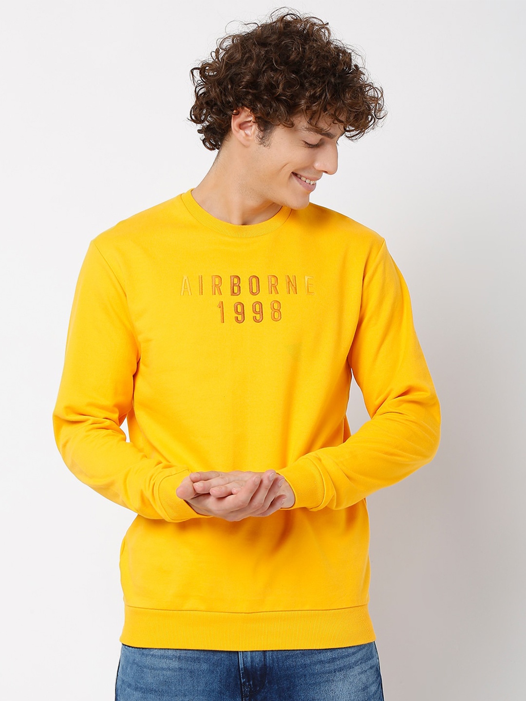 

Mufti Men Printed Pure Cotton Sweatshirt, Mustard