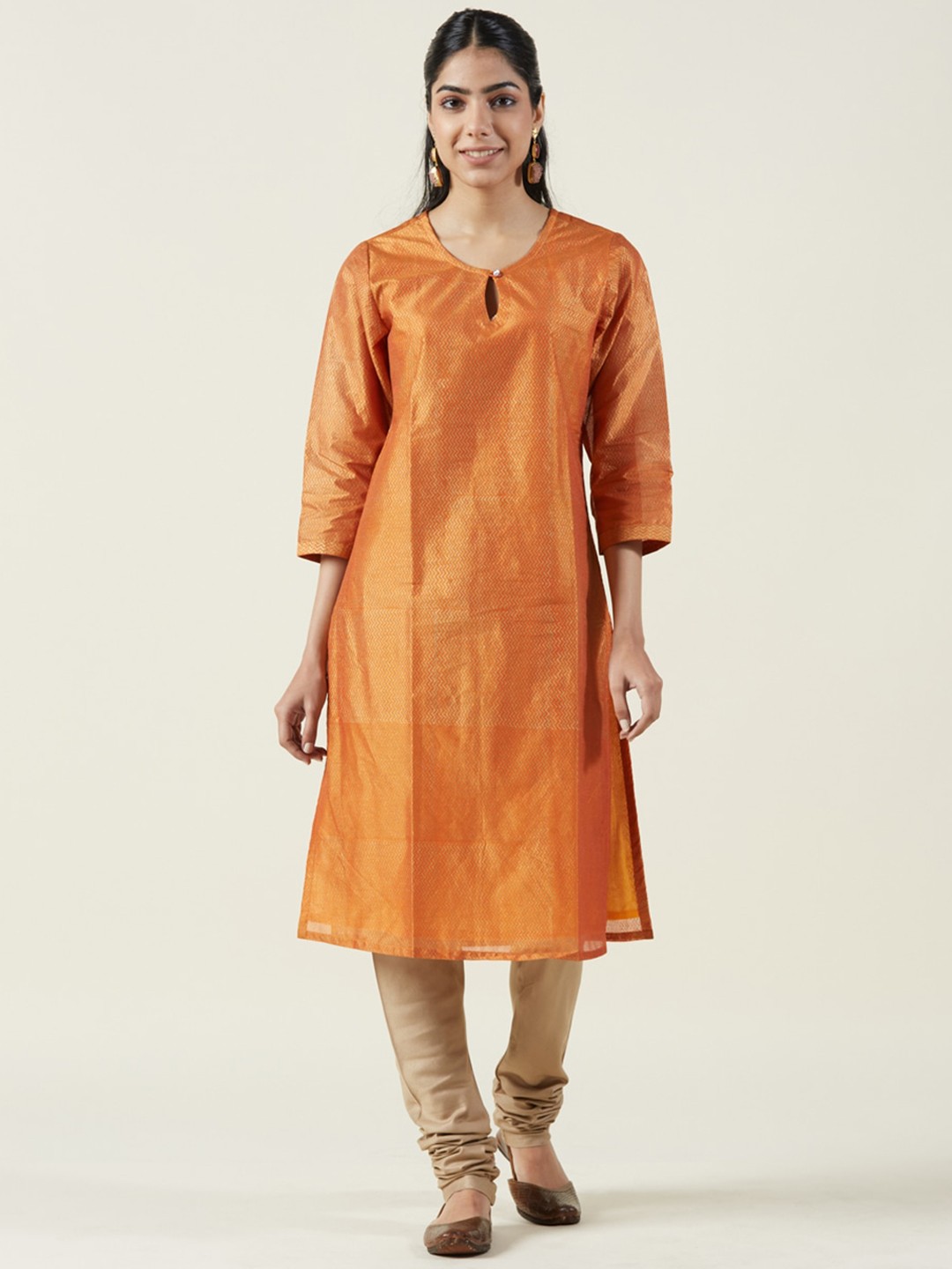 

Fabindia Keyhole Neck Straight Regular Kurta, Orange