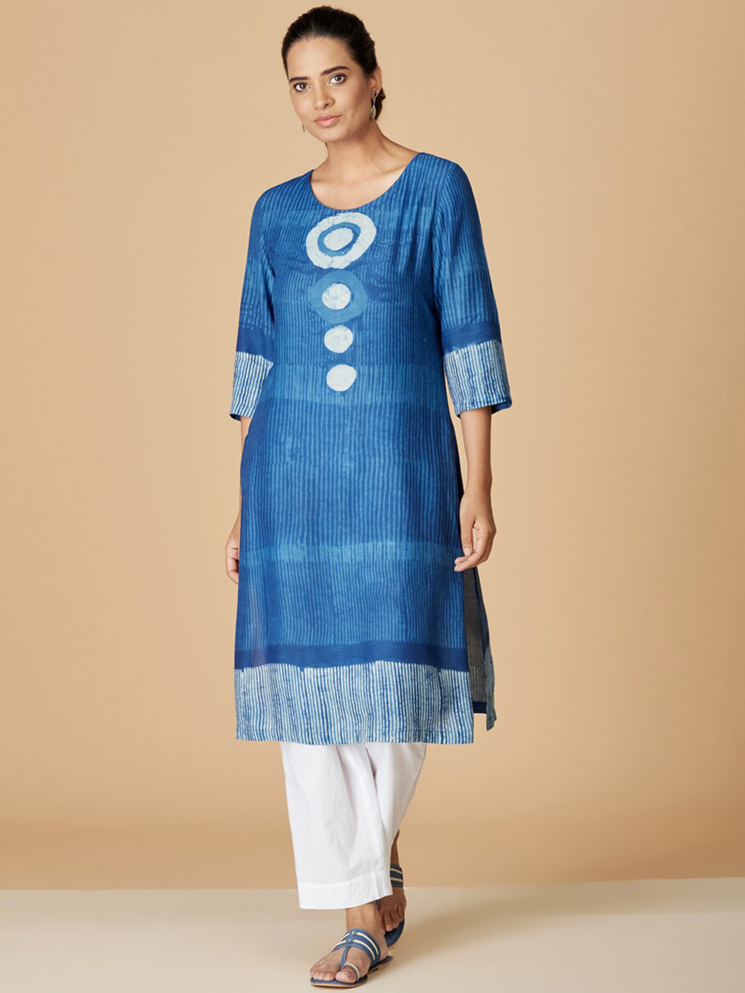 

Fabindia Striped Round Neck Straight Kurta, Blue