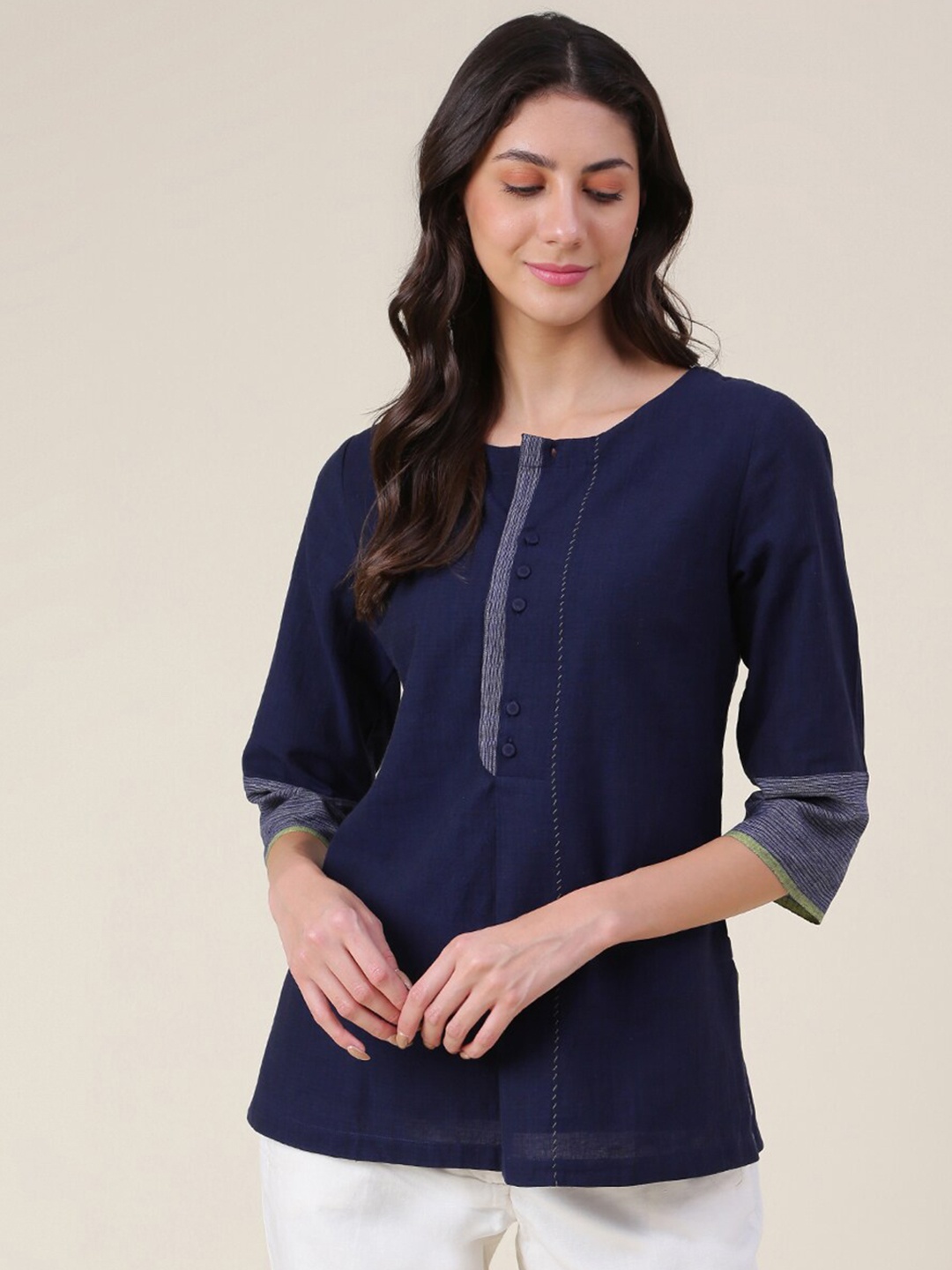 

Fabindia FabBasic Round Neck Straight Pure Cotton Kurti, Navy blue