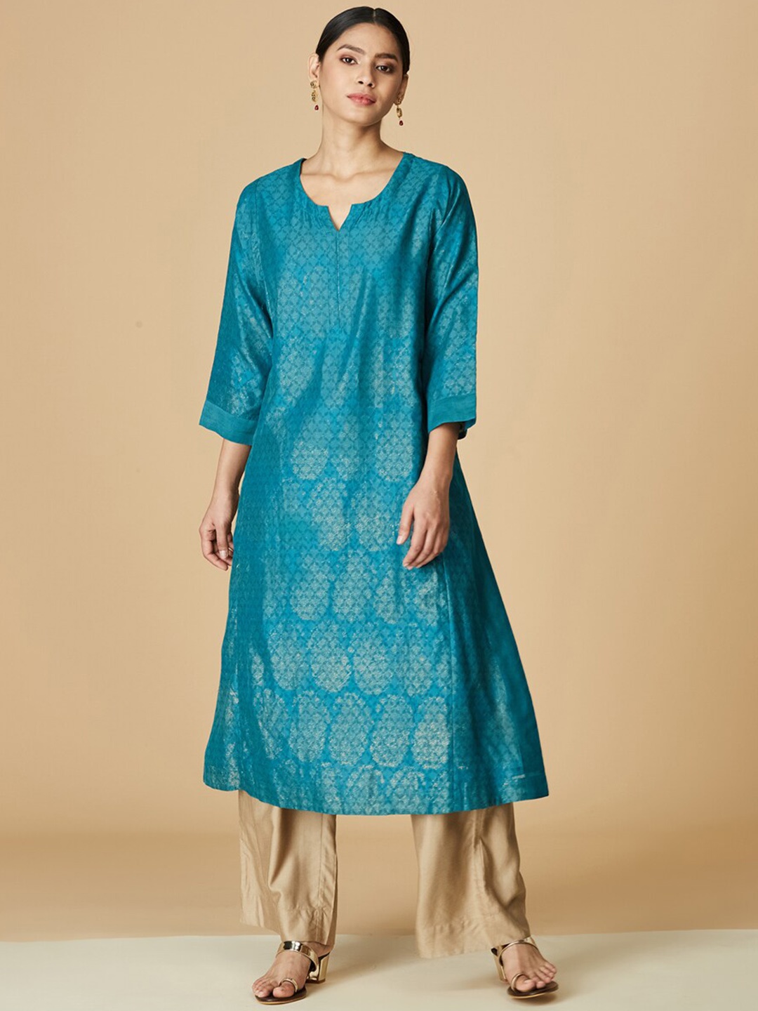 

Fabindia Geometric Printed A-Line Kurta, Teal